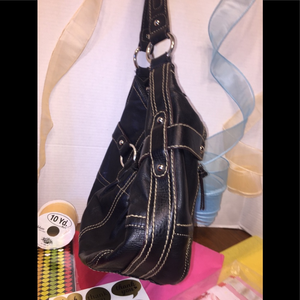 Tignanello’s Black Leather Hobo; Silver Hardware - Picture 3 of 8